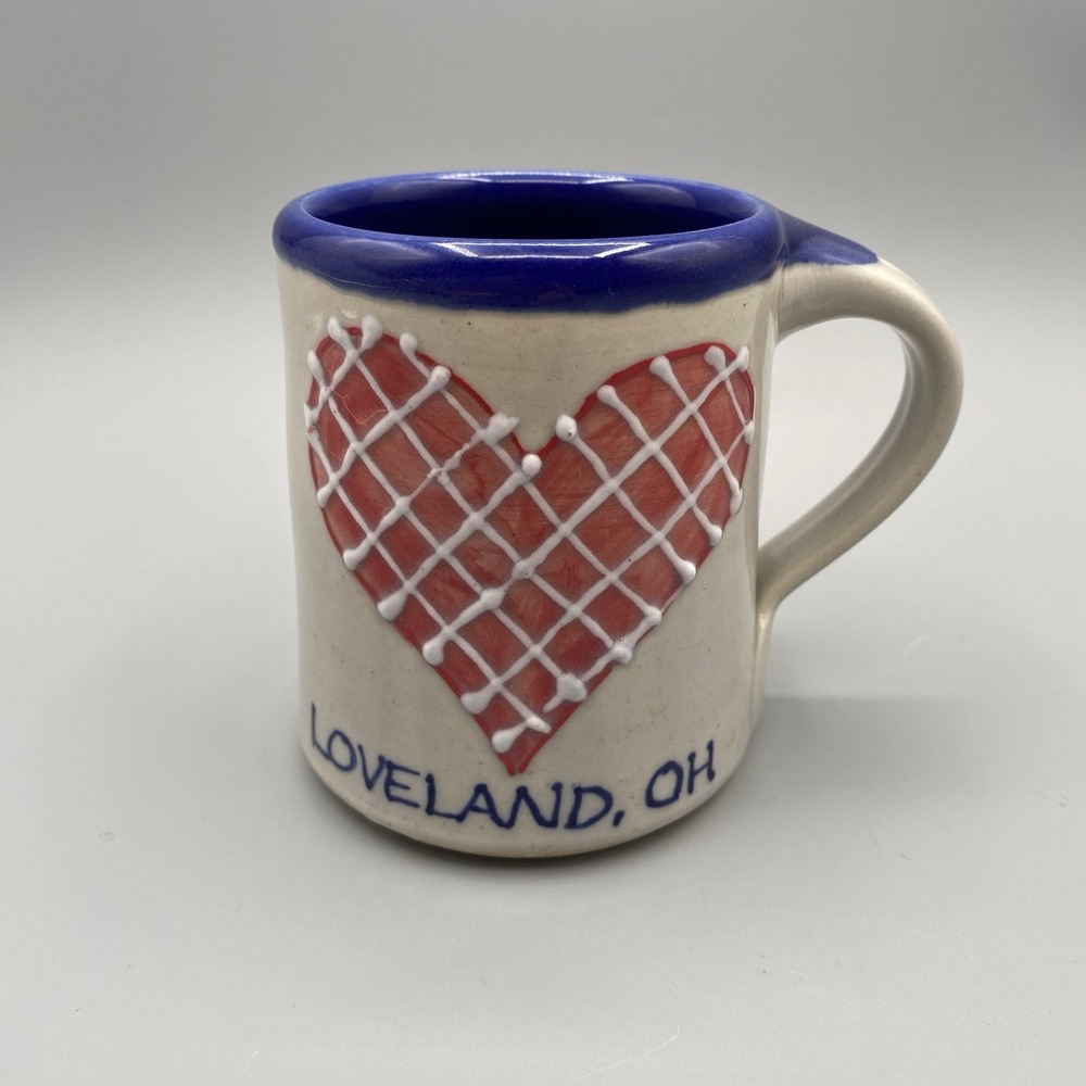 Great Bay Pottery Mug LOVELAND, OH‎ Handmade USA Heart Textured Ohio